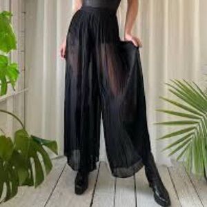 American Apparel Black Sheer Wide Leg Pants